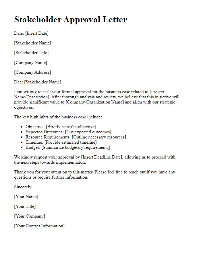 Letter template of stakeholder approval for business case