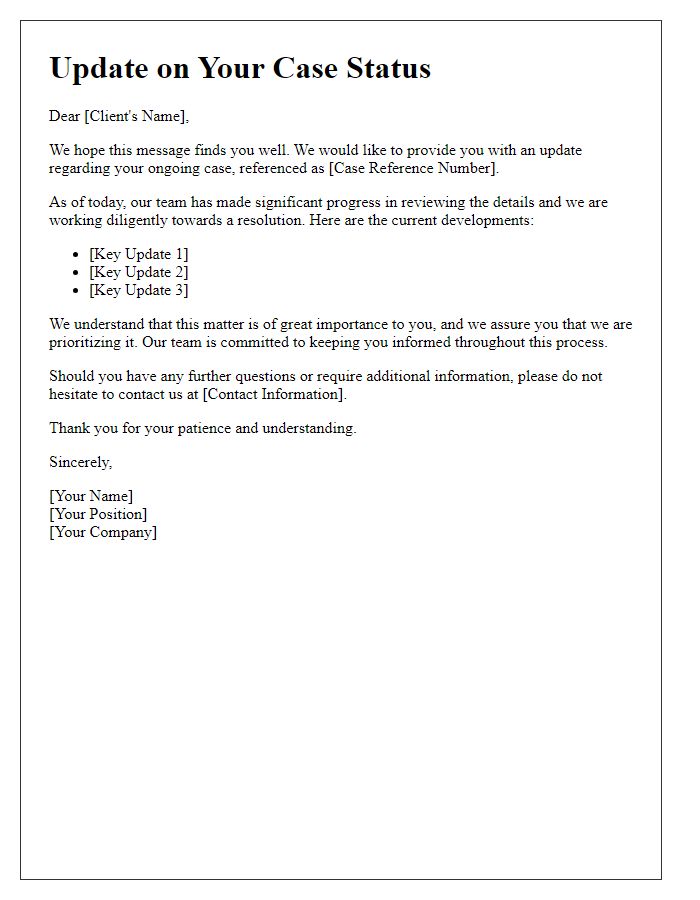 Letter template of client escalation update on case status