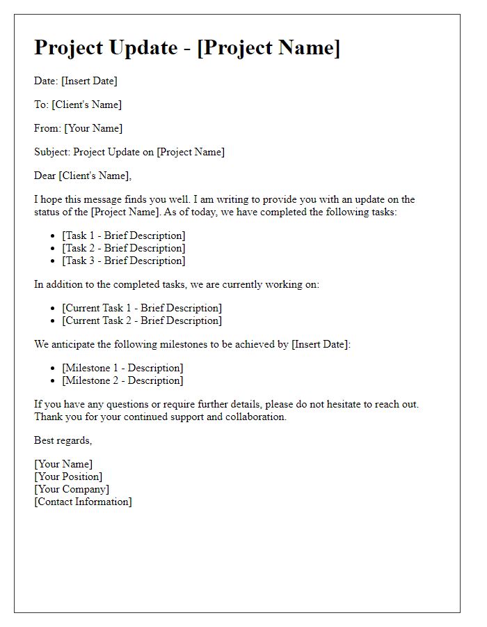 Letter template of project update for a consultancy client.