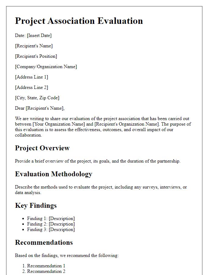 Letter template of project association evaluation