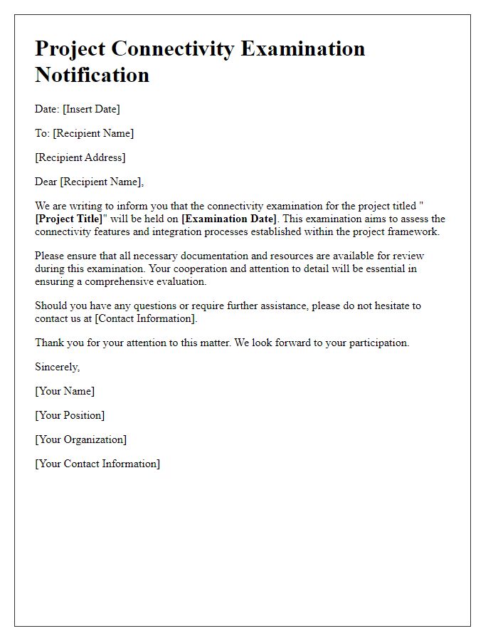 Letter template of project connectivity examination