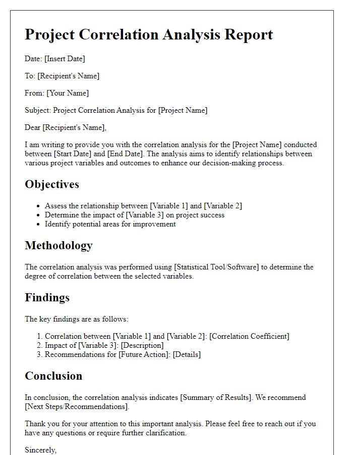 Letter template of project correlation analysis