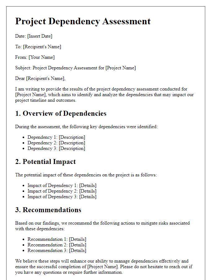 Letter template of project dependency assessment