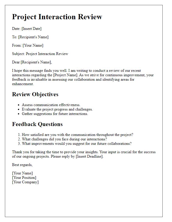 Letter template of project interaction review