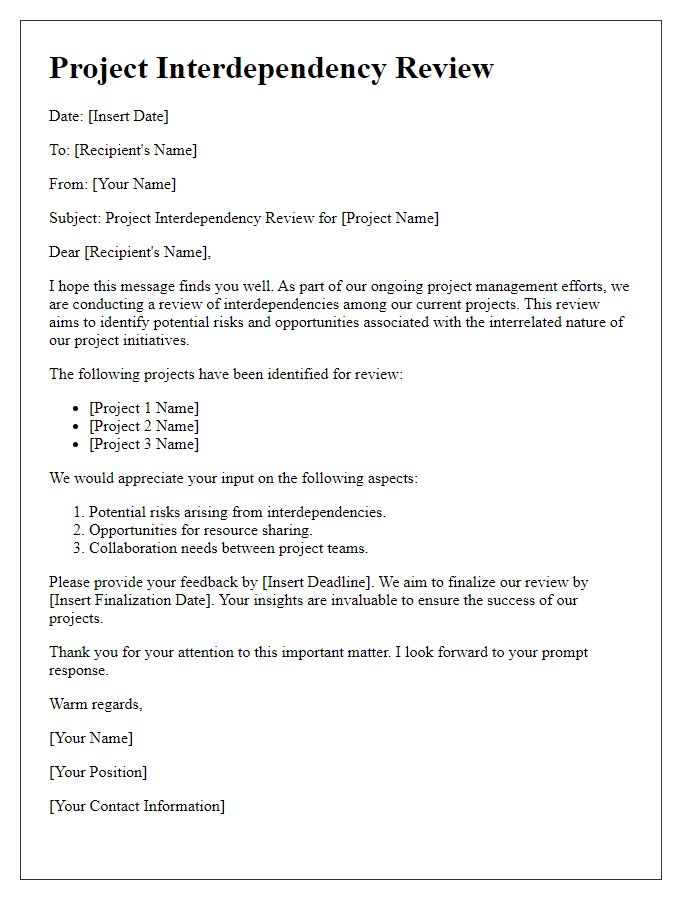 Letter template of project interdependency review