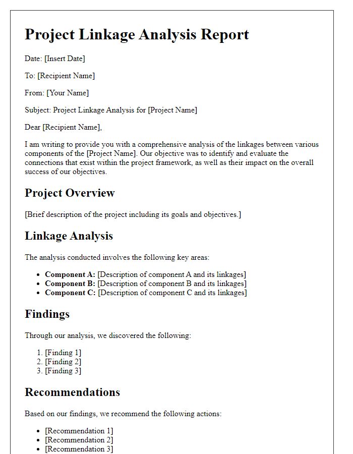 Letter template of project linkage analysis