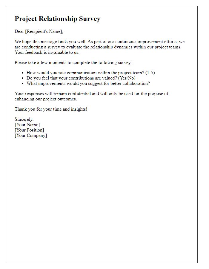 Letter template of project relationship survey