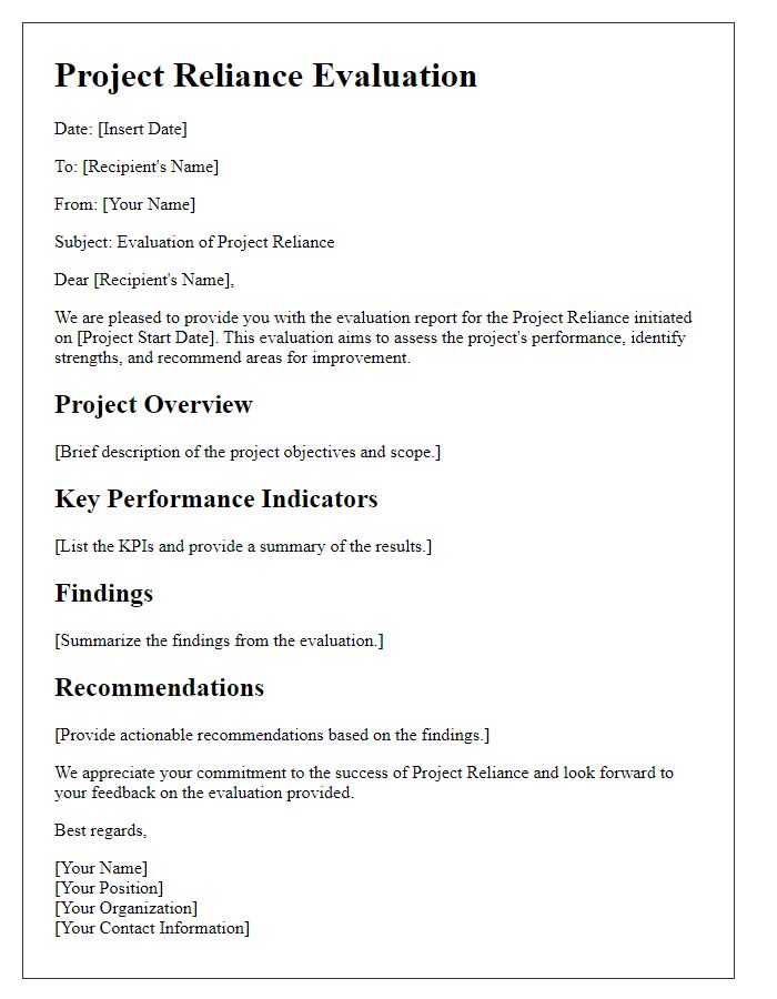 Letter template of project reliance evaluation