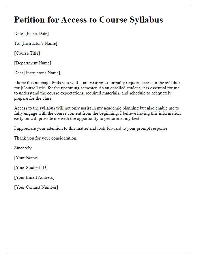 Letter template of petition for course syllabus access