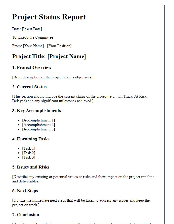 Letter template of project status report for executive committee