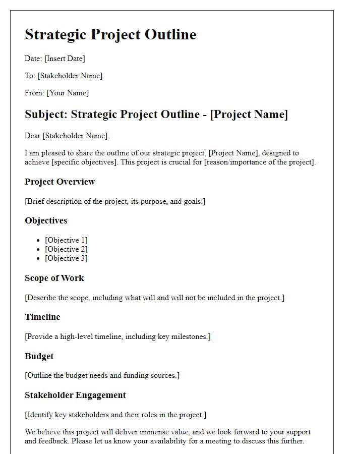 Letter template of strategic project outline for stakeholders