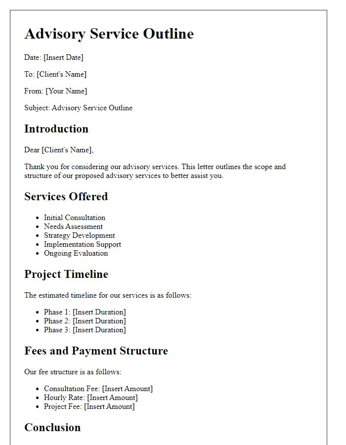 Letter template of advisory service outline