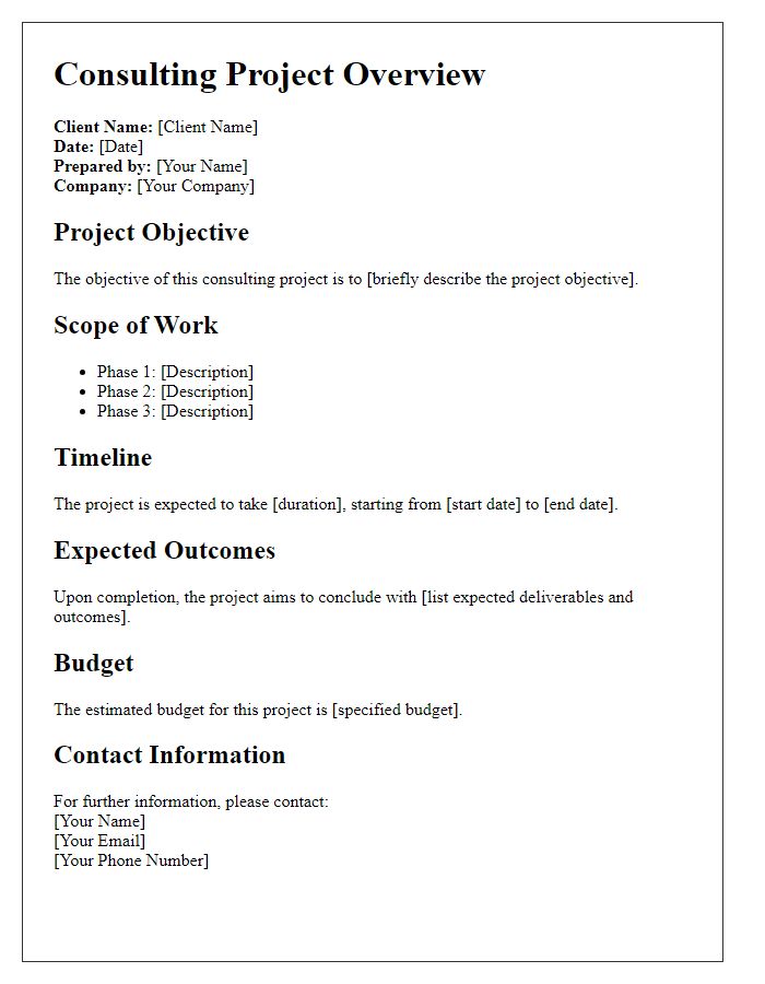 Letter template of consulting project overview