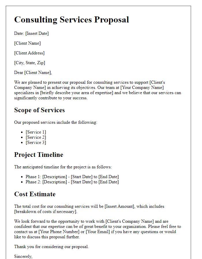 Letter template of consulting services proposal