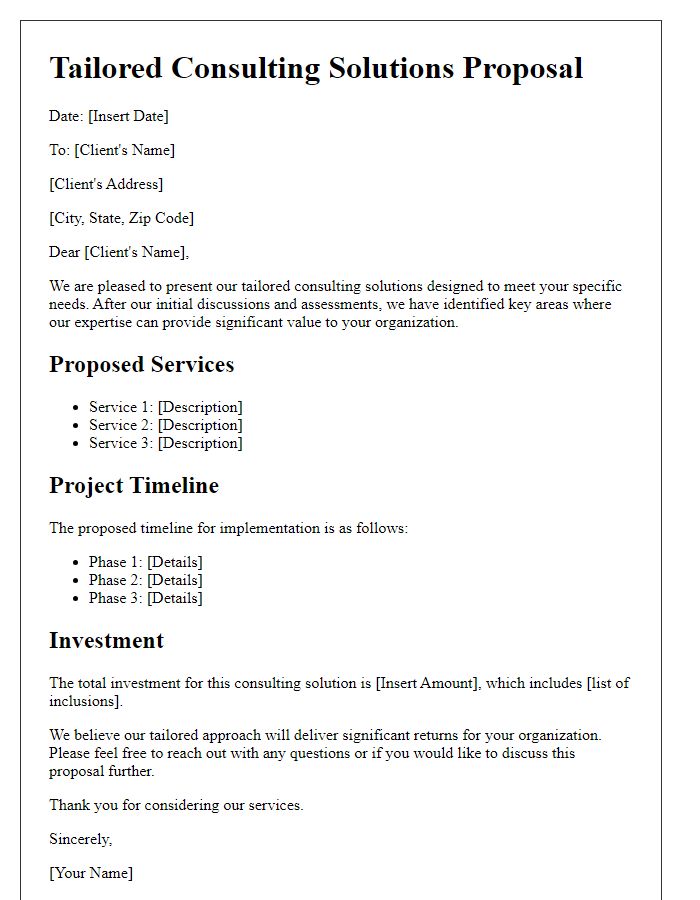 Letter template of tailored consulting solutions