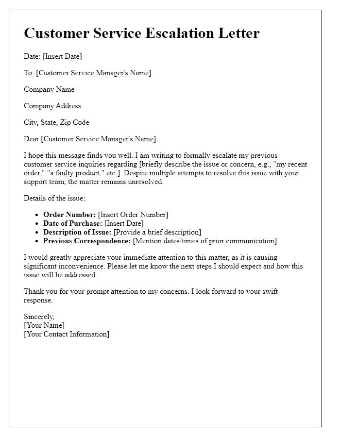 Letter template of customer service escalation process