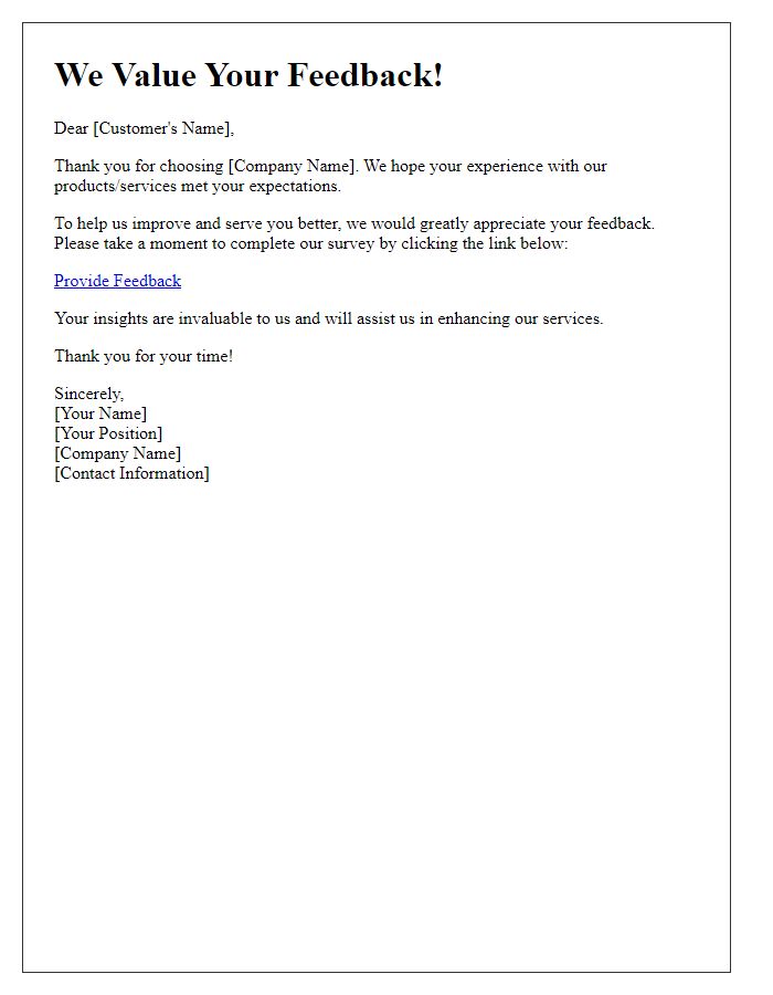 Letter template of customer service feedback request