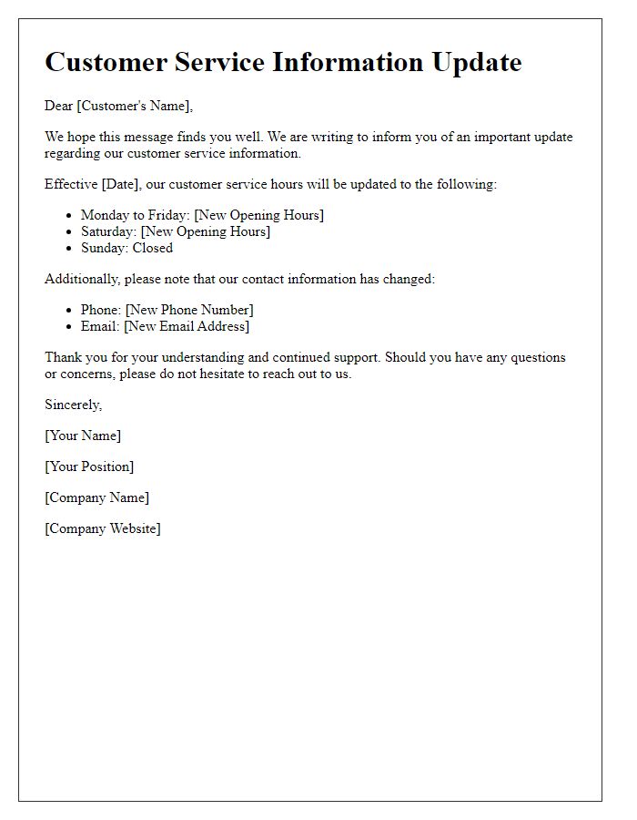 Letter template of customer service information update