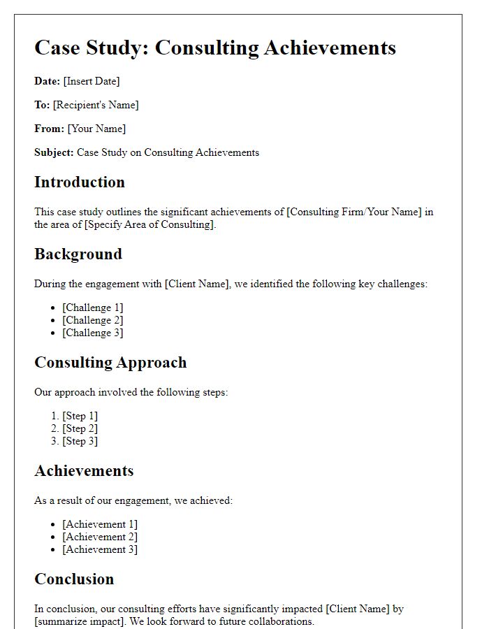 Letter template of a case study highlighting consulting achievements