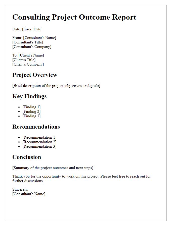 Letter template of a consulting project outcome report