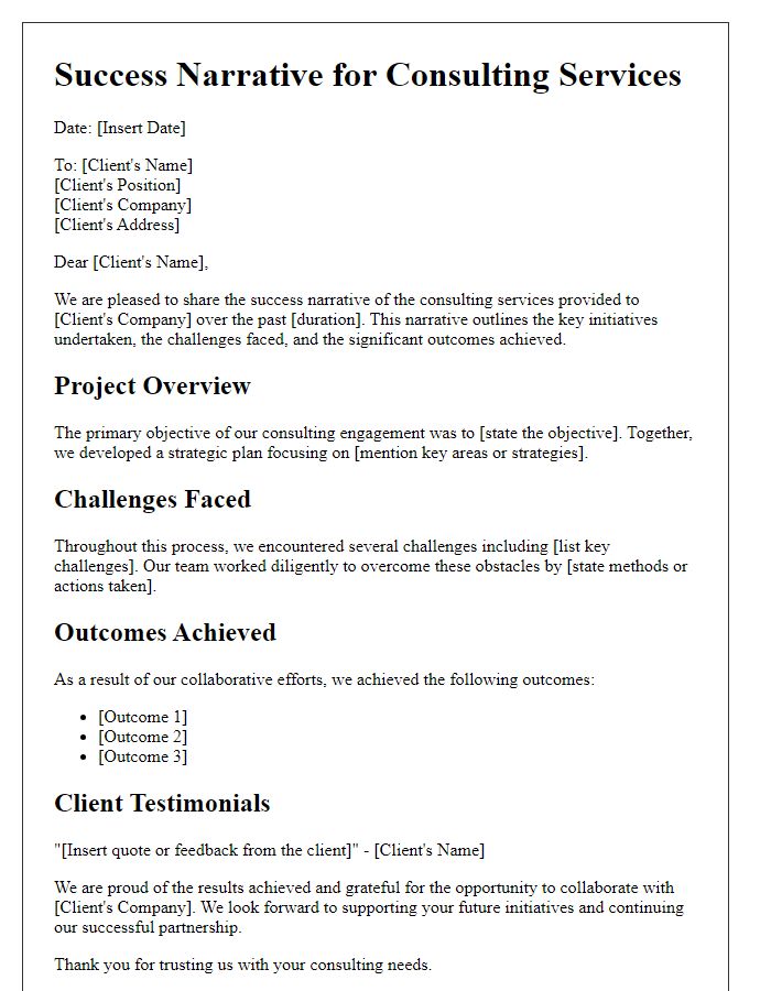 Letter template of a consulting services success narrative