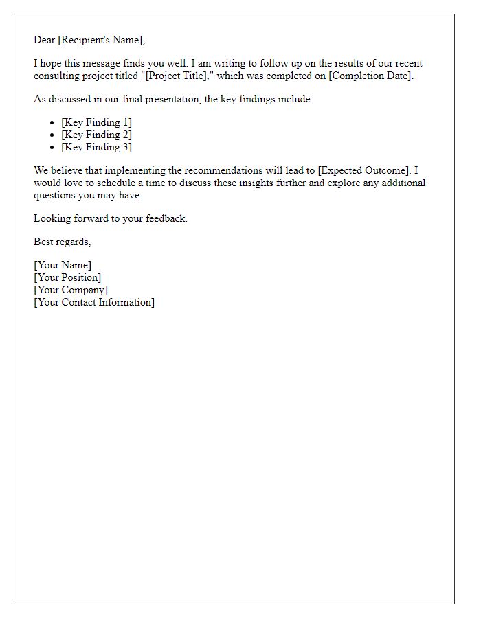 Letter template of a follow-up on consulting project results