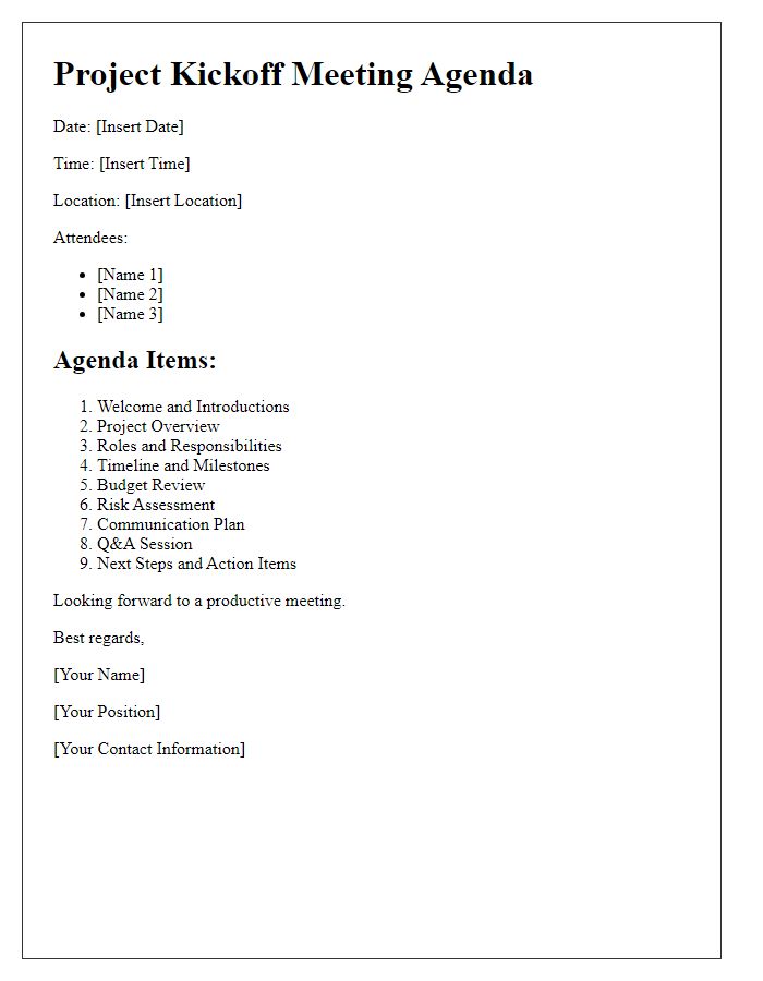 Letter template of project kickoff meeting agenda