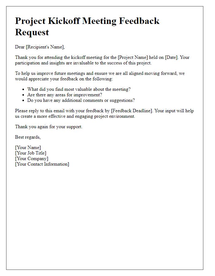 Letter template of project kickoff meeting feedback request