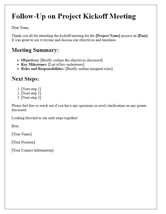 Letter template of project kickoff meeting follow-up