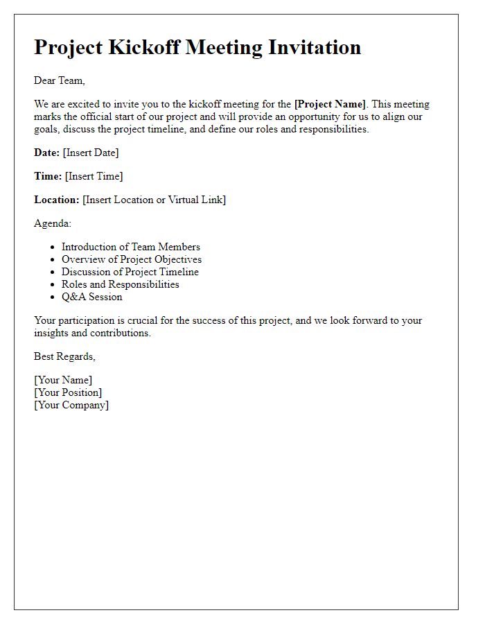 Letter template of project kickoff meeting introduction