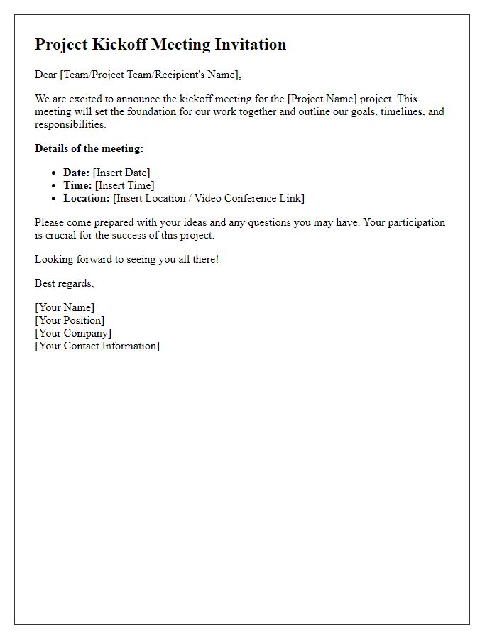 Letter template of project kickoff meeting invitation