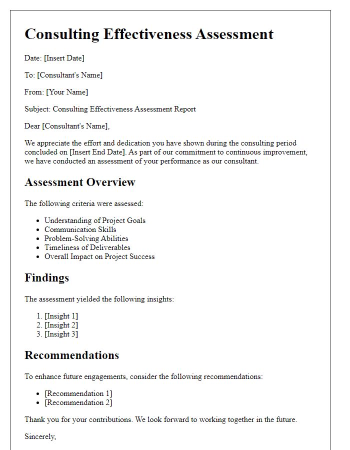 Letter template of consulting effectiveness assessment