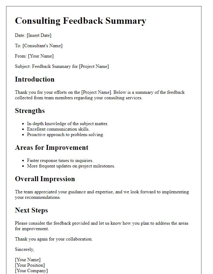 Letter template of consulting feedback summary