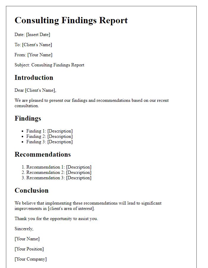 Letter template of consulting findings report