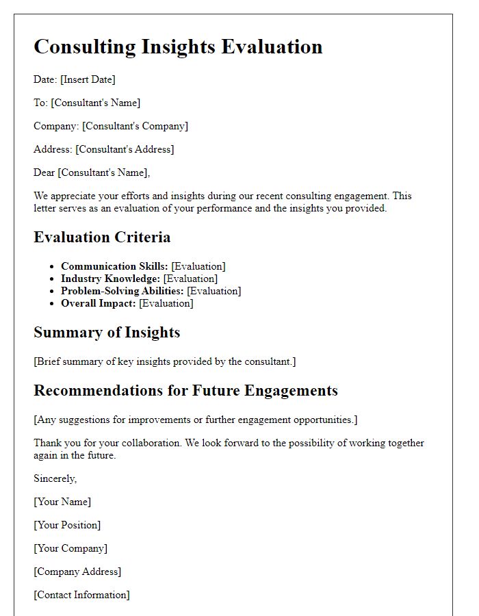 Letter template of consulting insights evaluation