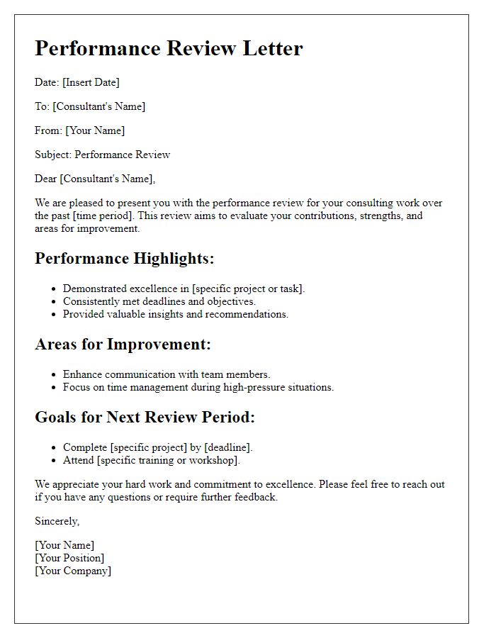 Letter template of consulting performance review