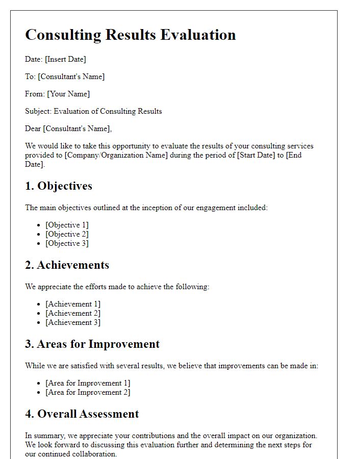 Letter template of consulting results evaluation