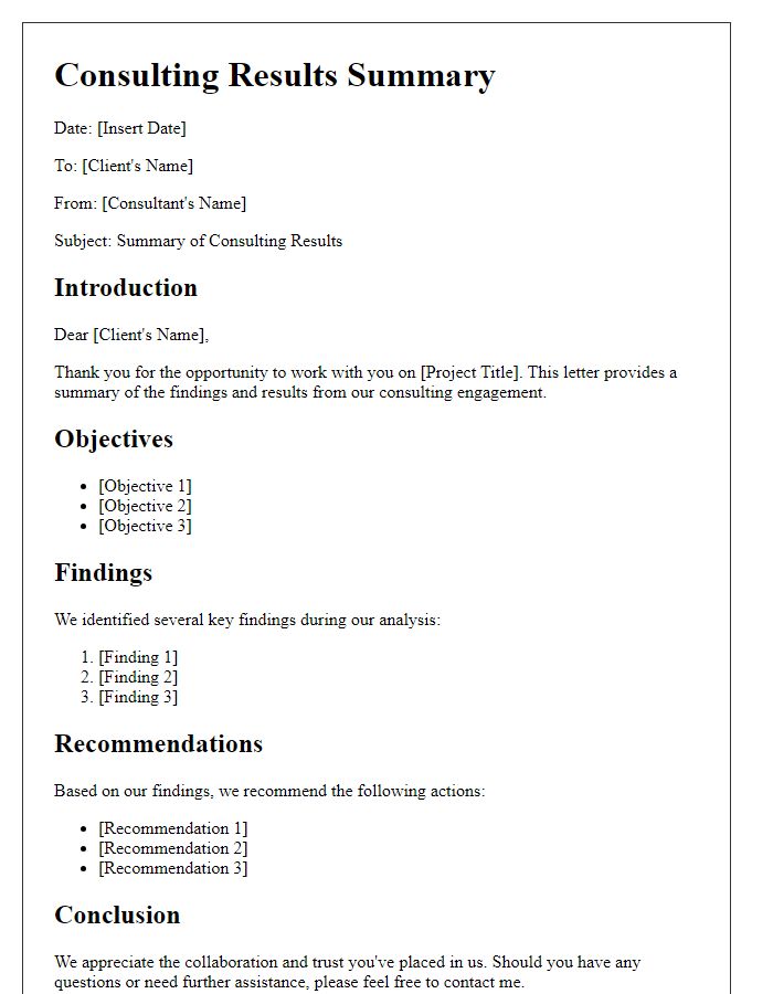 Letter template of consulting results summary