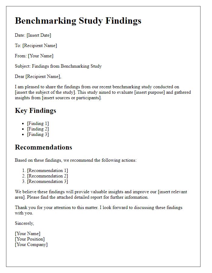 Letter template of benchmarking study findings