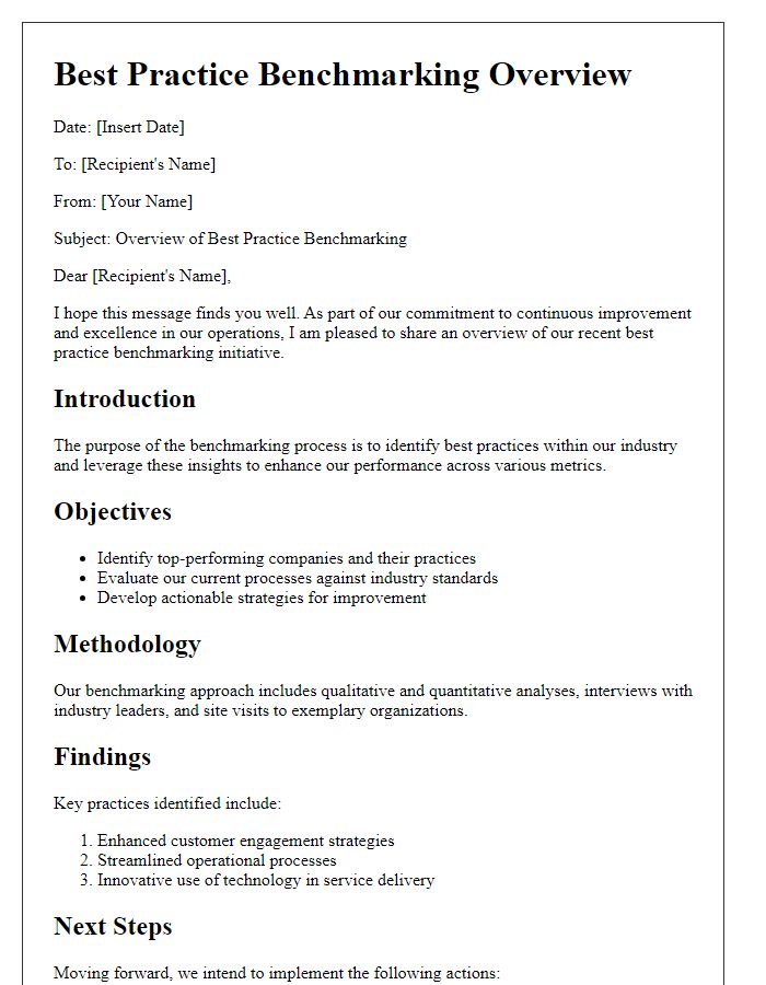 Letter template of best practice benchmarking overview