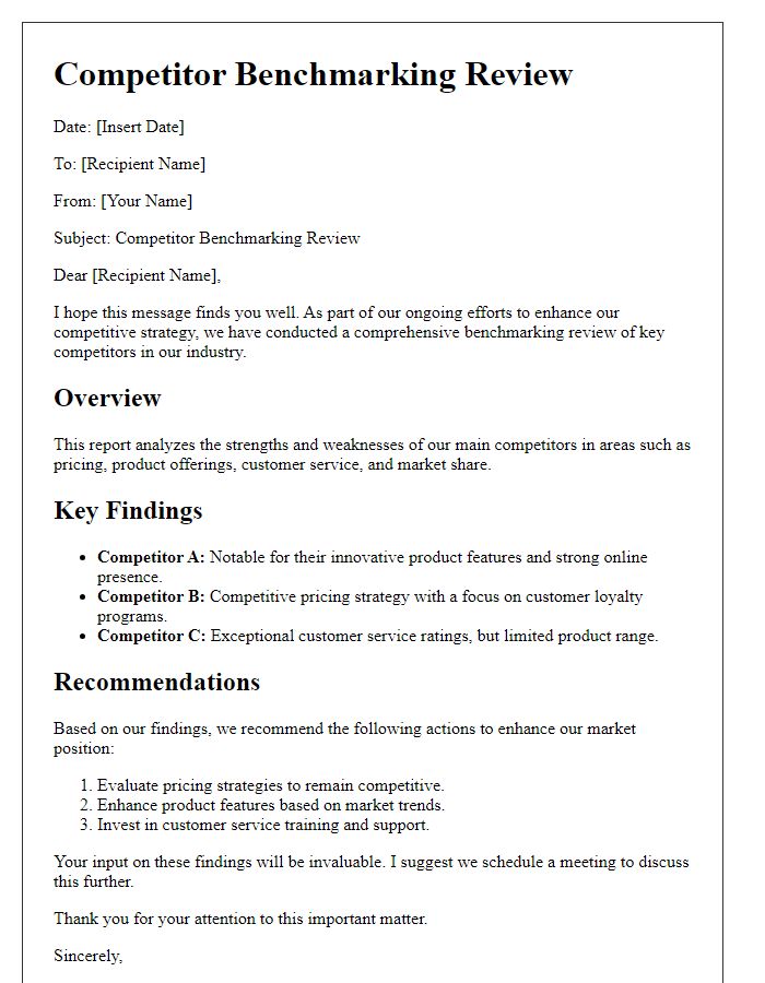 Letter template of competitor benchmarking review