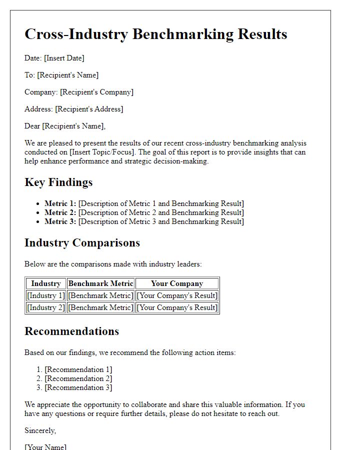 Letter template of cross-industry benchmarking results