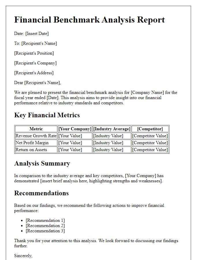 Letter template of financial benchmark analysis