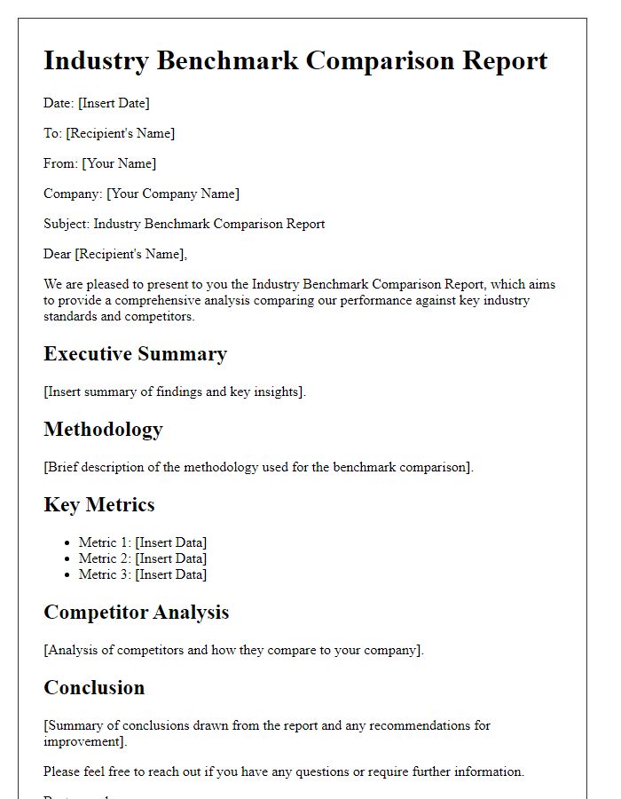 Letter template of industry benchmark comparison report