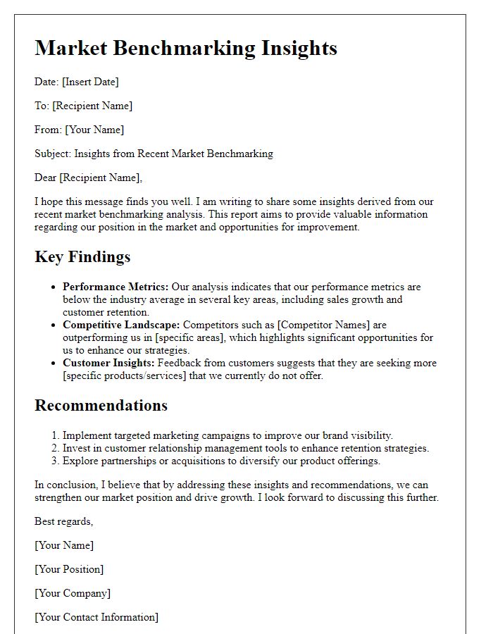 Letter template of market benchmarking insights