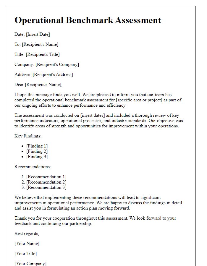 Letter template of operational benchmark assessment