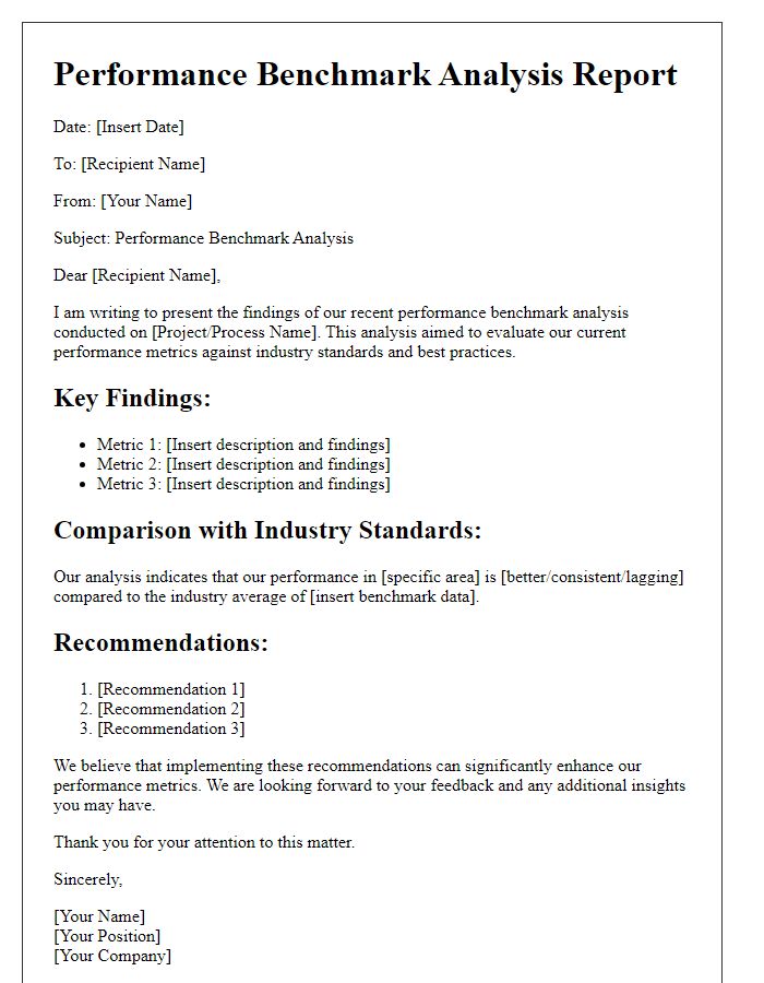 Letter template of performance benchmark analysis