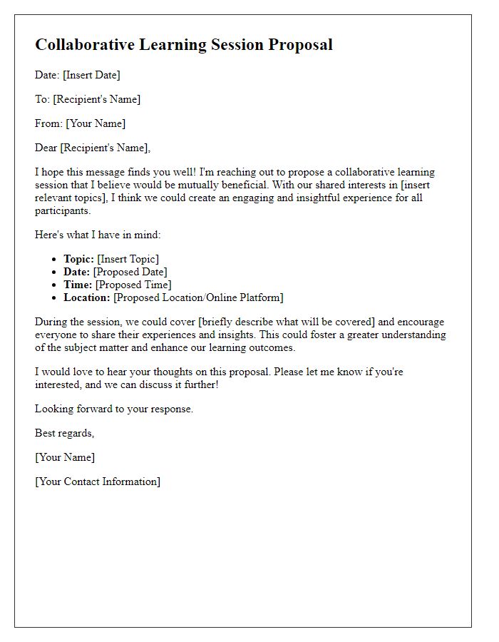 Letter template of casual proposal for collaborative learning session