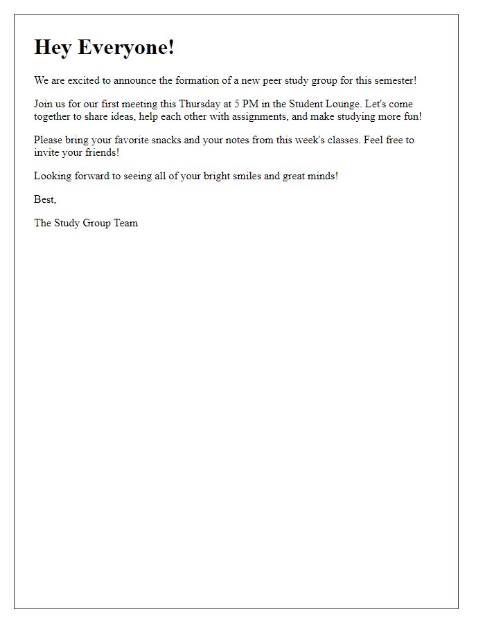 Letter template of cheerful announcement for peer study group