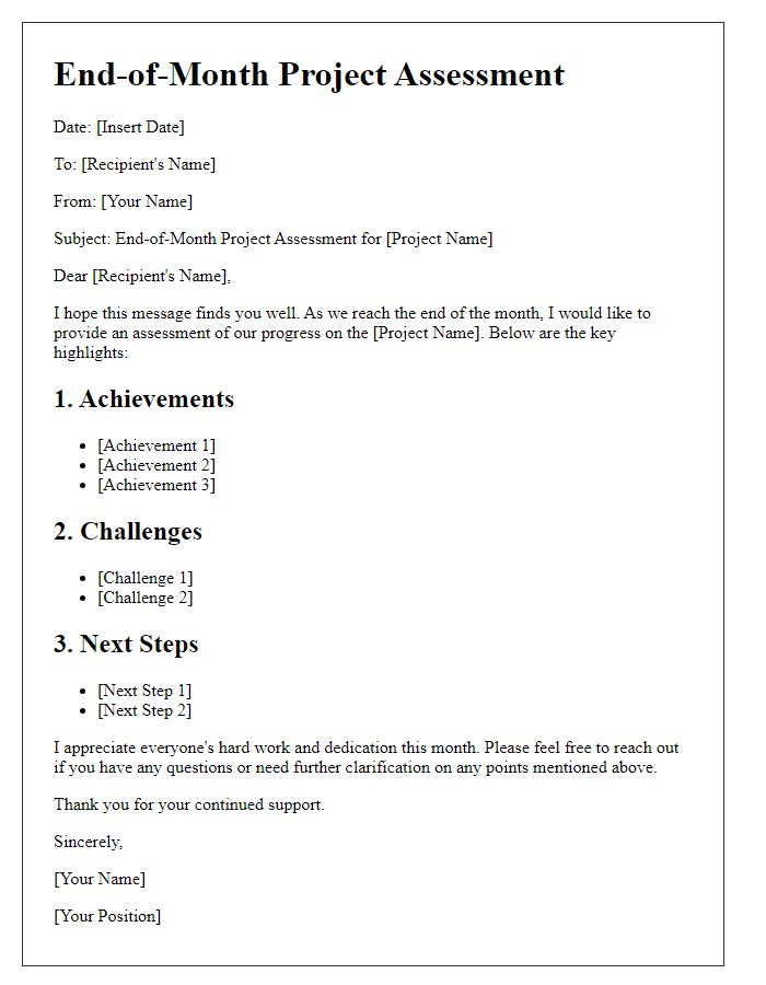 Letter template of end-of-month project assessment